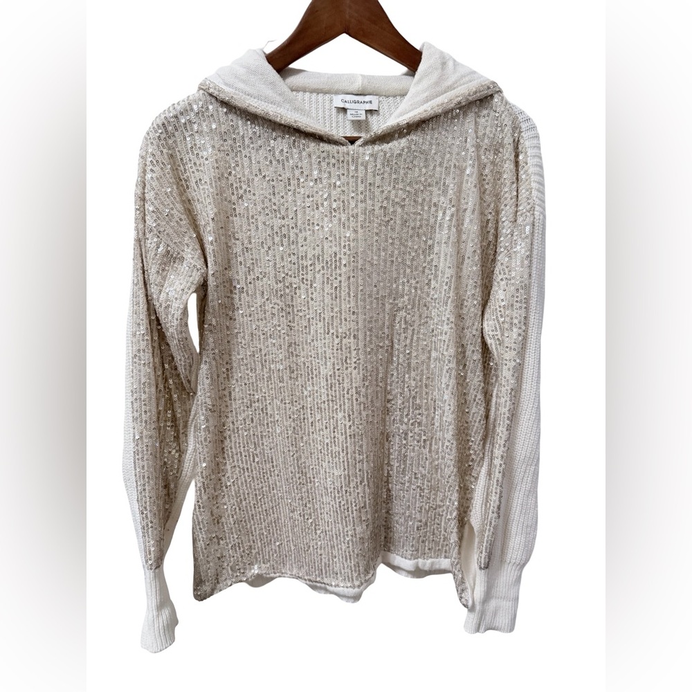 Calligraphie Sequin Knit Hoodie - Champagne Shimmer